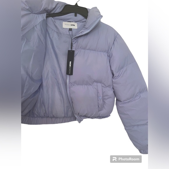 Looking Brand New Cropped Puffer Jacket- Light Blue - Picture 7 of 8